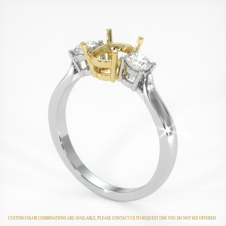 14K Yellow & White Three Stone Ring Setting