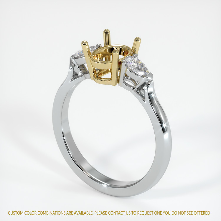 14K Yellow & White Three Stone Ring Setting