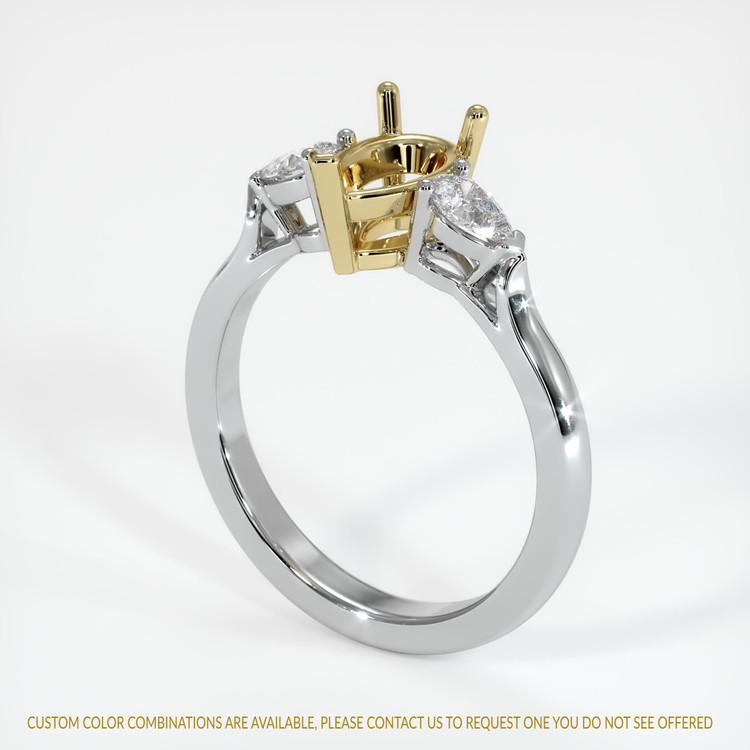 14K Yellow & White Three Stone Ring Setting