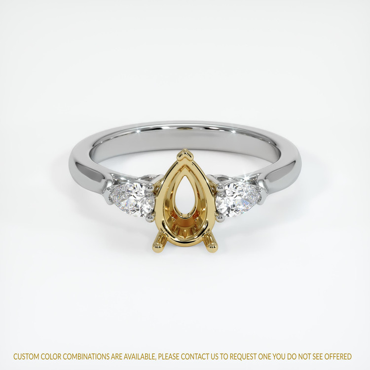 14K Yellow & White Three Stone Ring Setting
