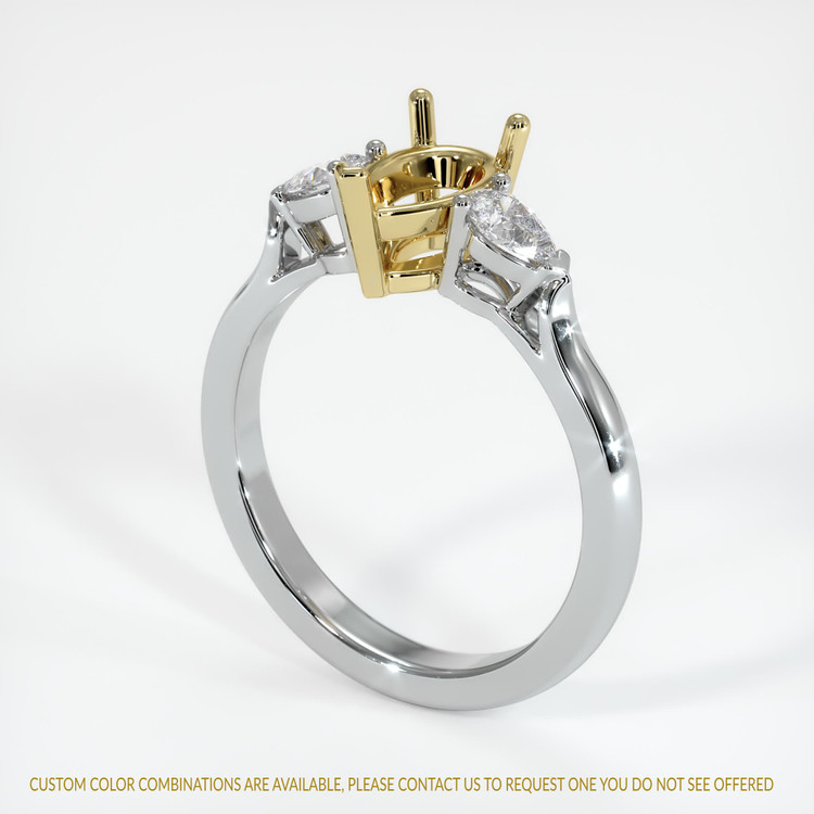 18K Yellow & White Three Stone Ring Setting