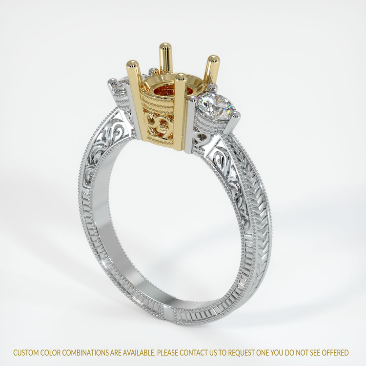 18K Yellow & White Antique Style Ring Setting