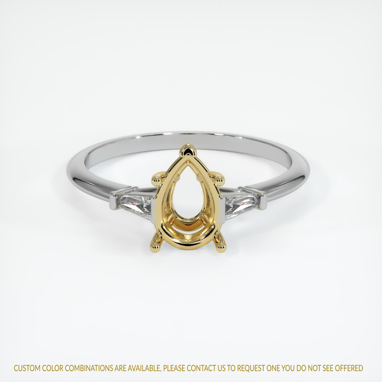 14K Yellow & White Three Stone Ring Setting