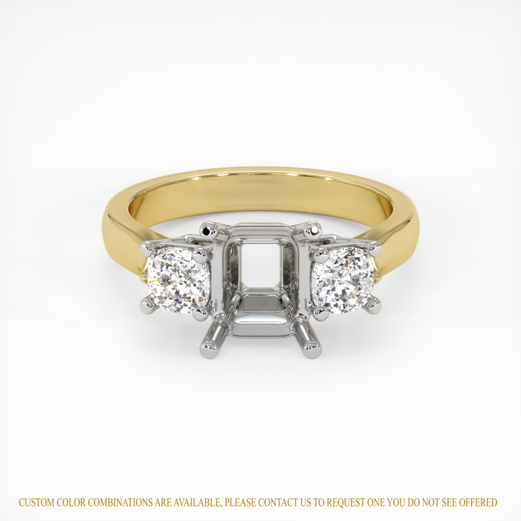 14K White & Yellow Three Stone Ring Setting