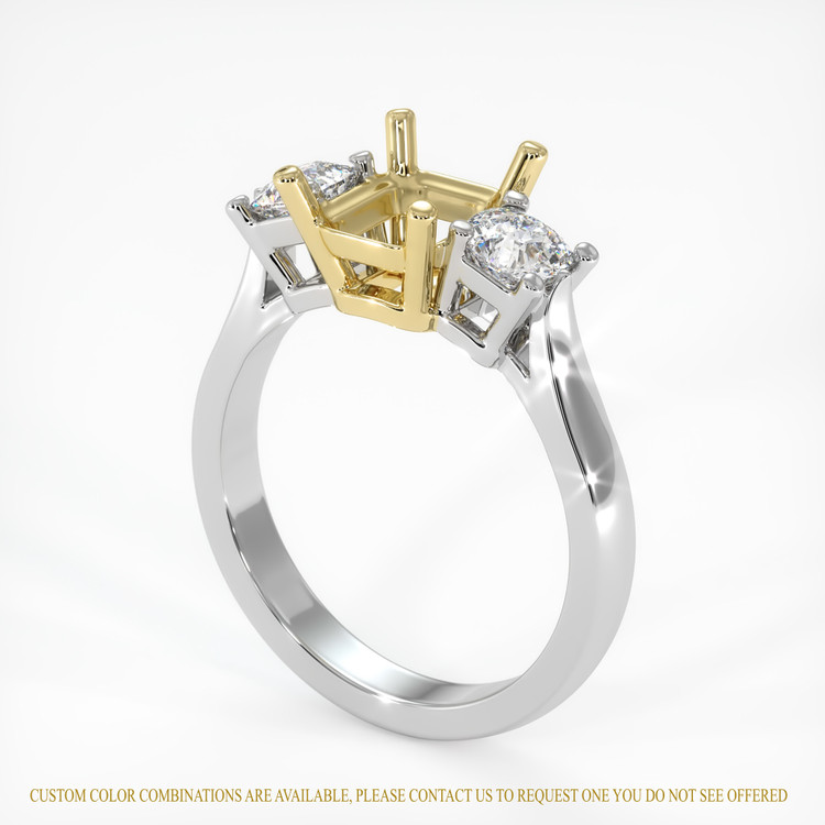 14K Yellow & White Three Stone Ring Setting