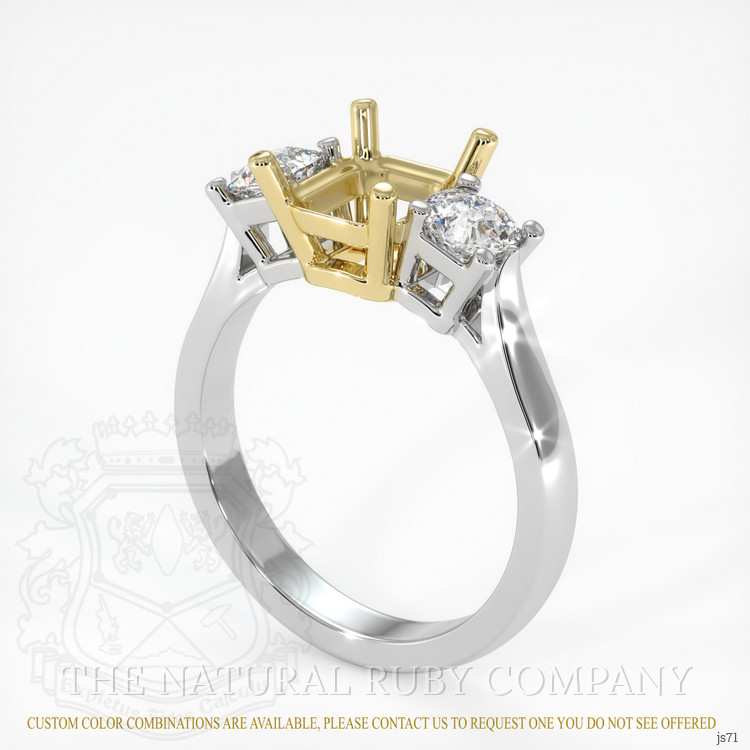 14K Yellow & White Three Stone Ring Setting