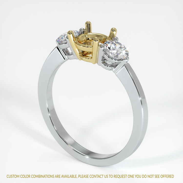 18K Yellow & White Three Stone Ring Setting