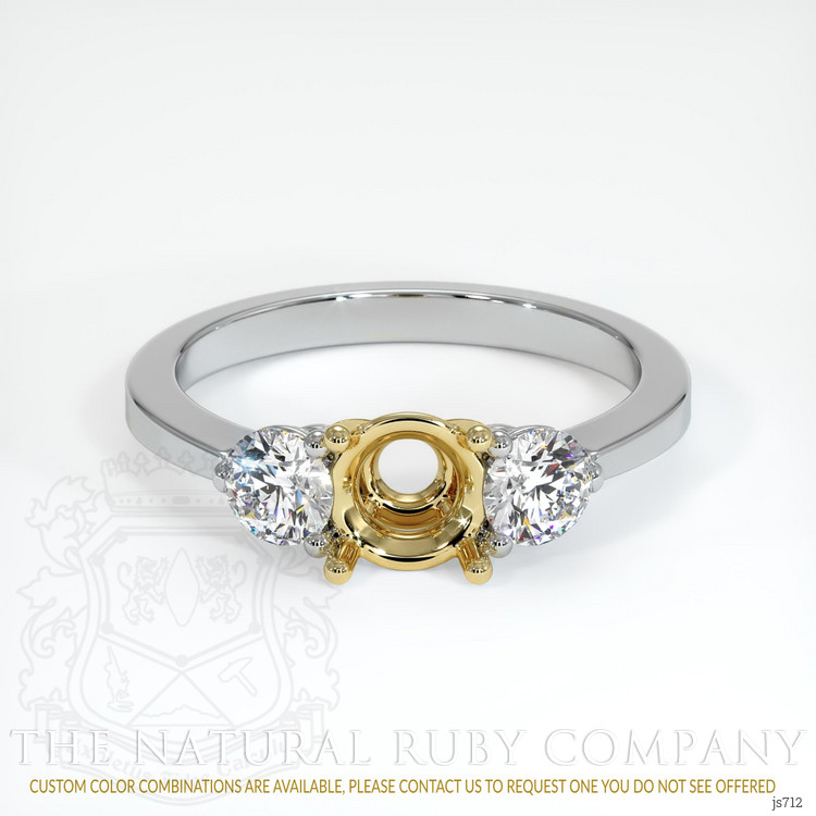 18K Yellow & White Three Stone Ring Setting