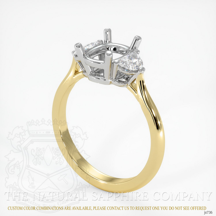 14K White & Yellow Three Stone Ring Setting