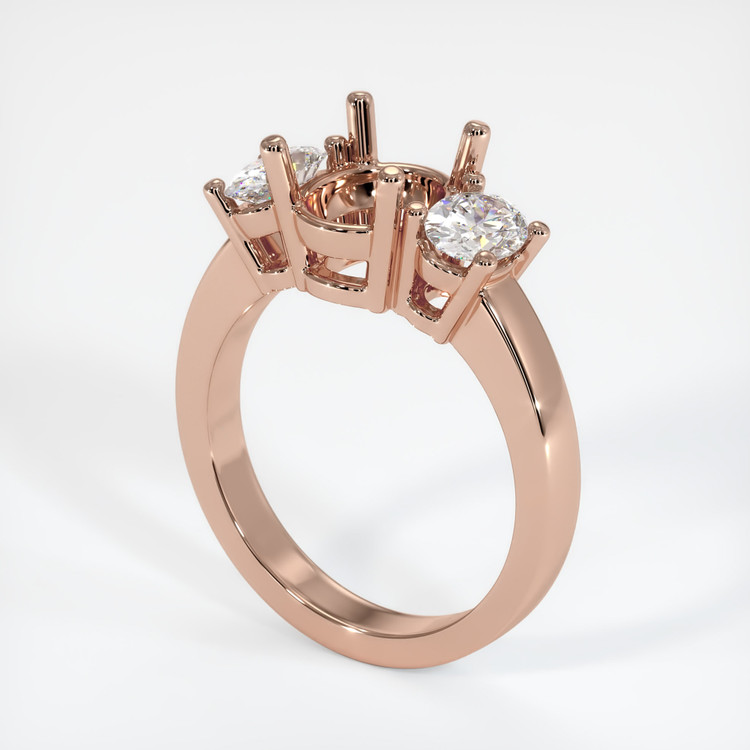 14K Rose Gold Three Stone Ring Setting