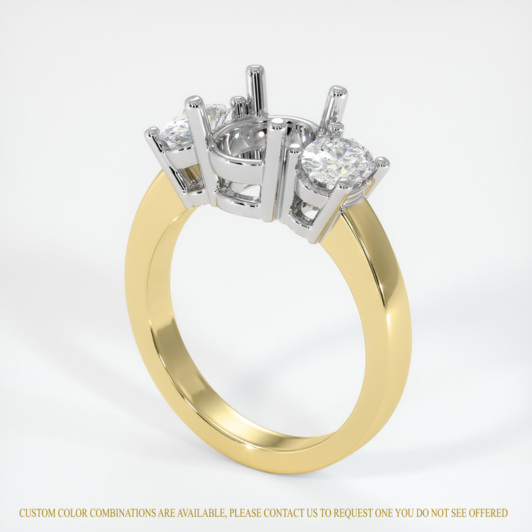 14K White & Yellow Three Stone Ring Setting