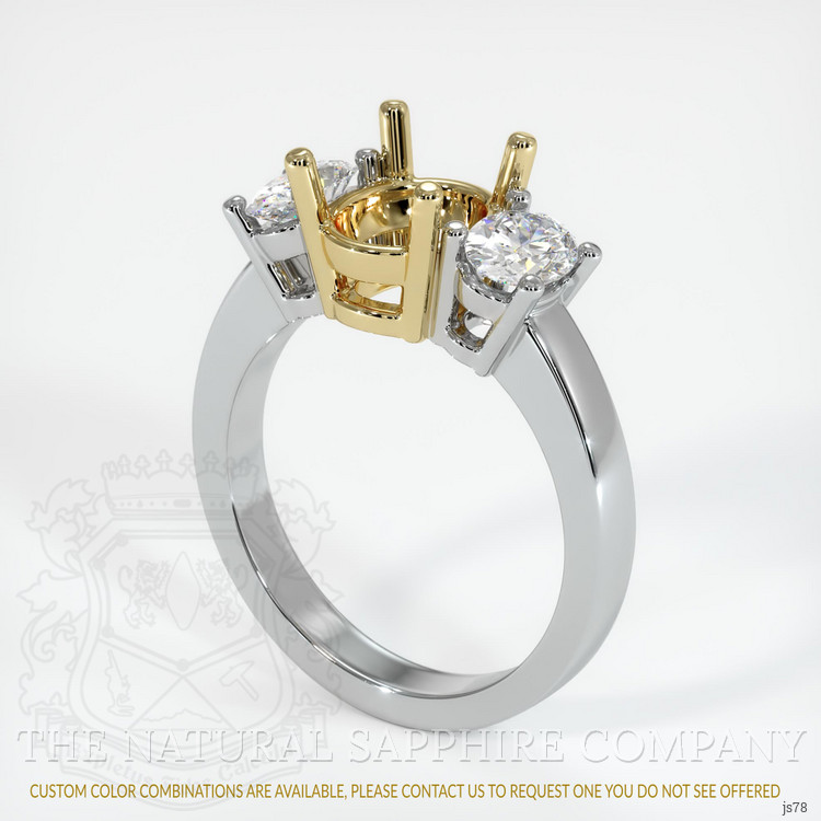 14K Yellow & White Three Stone Ring Setting