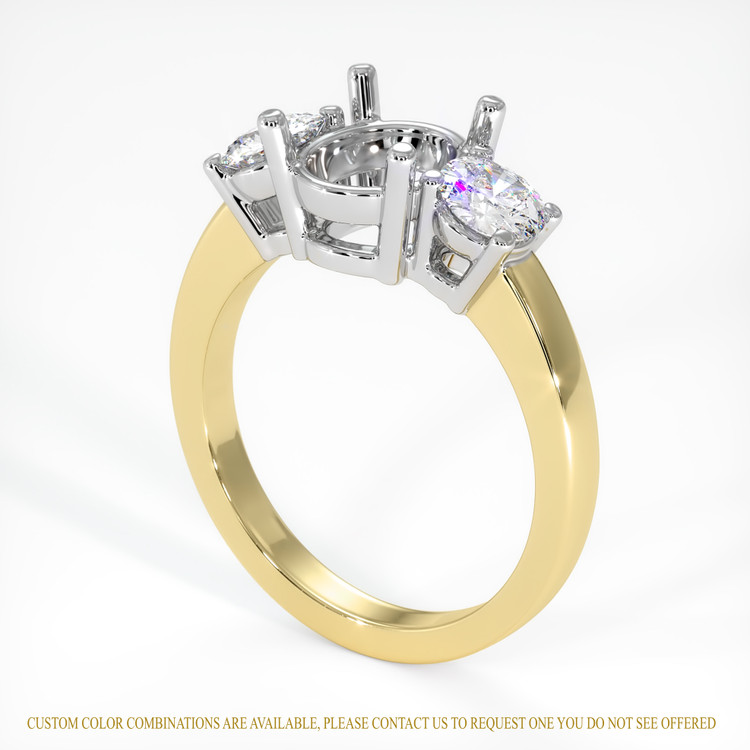 14K White & Yellow Three Stone Ring Setting