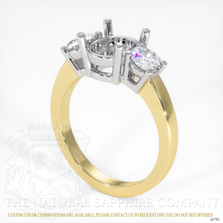 14K White & Yellow Three Stone Ring Setting