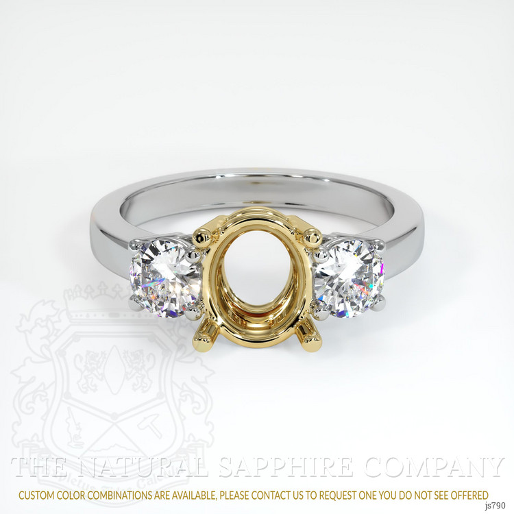 14K Yellow & White Three Stone Ring Setting