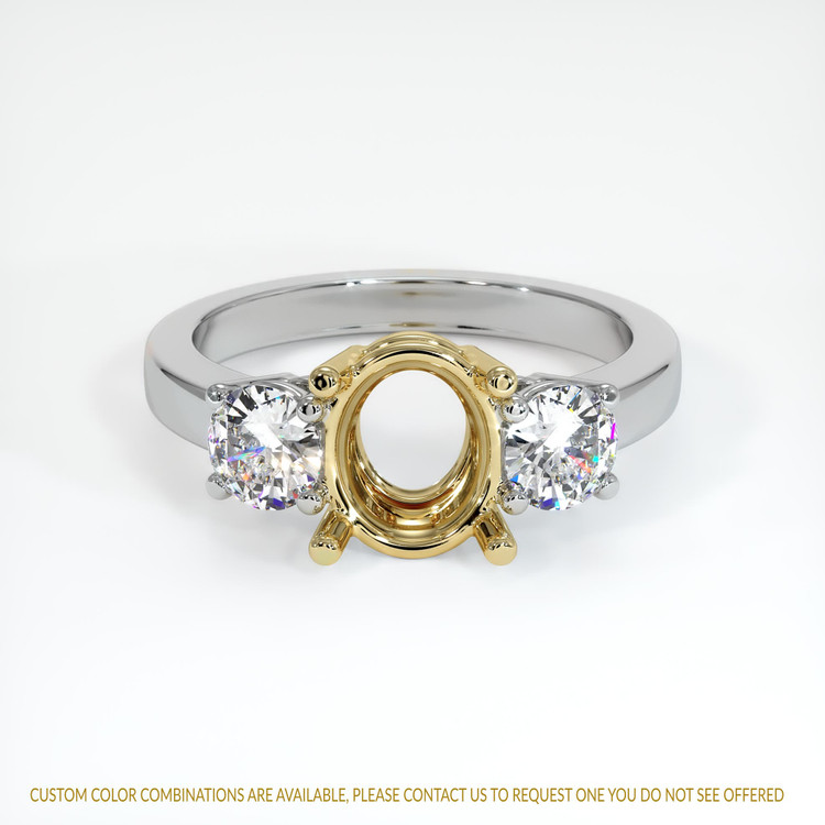 14K Yellow & White Three Stone Ring Setting