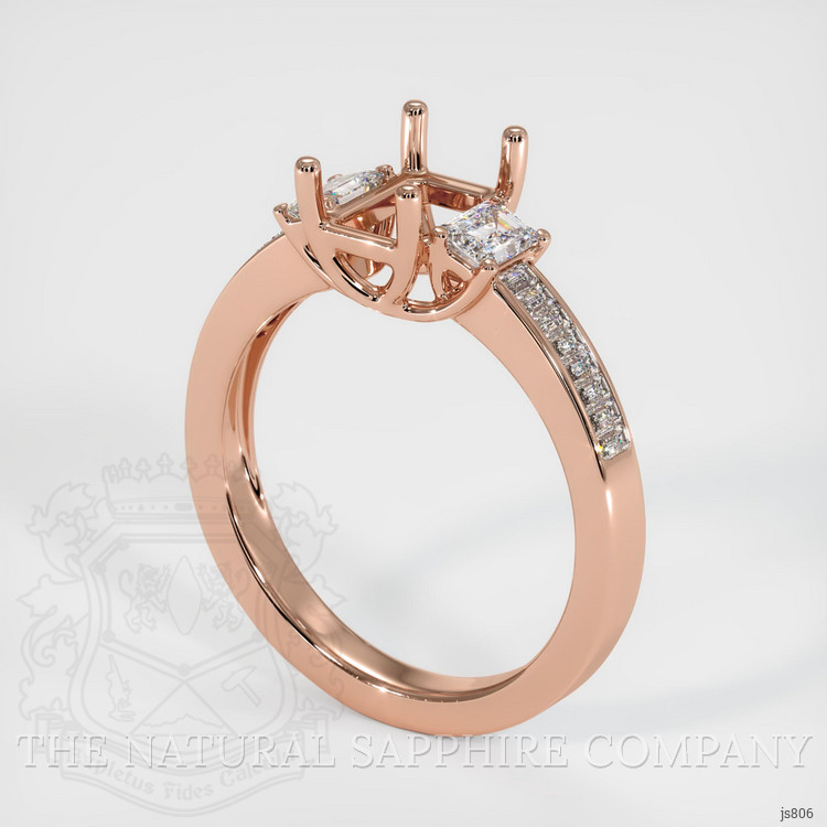 14K Rose Gold Three Stone Ring Setting
