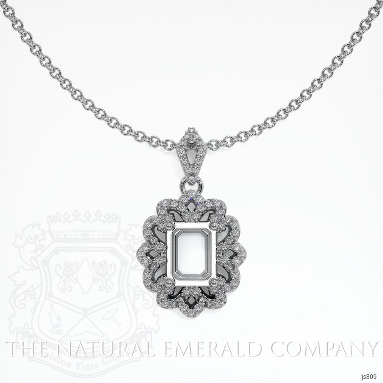 Pave Emerald Pendant 0.98 Ct., 18K White Gold