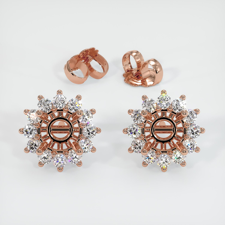 14K Rose Gold Halo Earring Setting