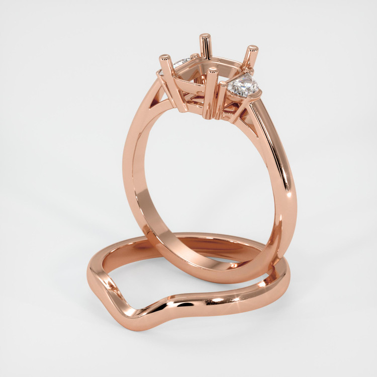 14K Rose Gold Three Stone Ring Setting
