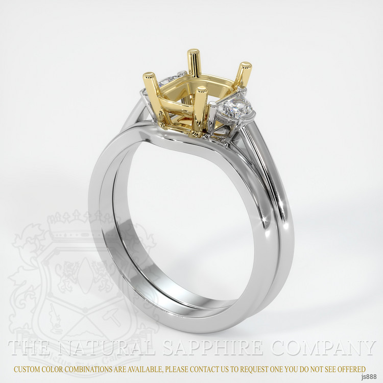 18K Yellow & White Three Stone Ring Setting