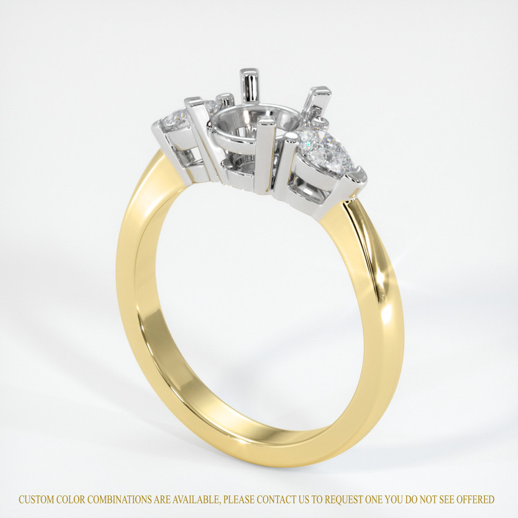 14K White & Yellow Three Stone Ring Setting