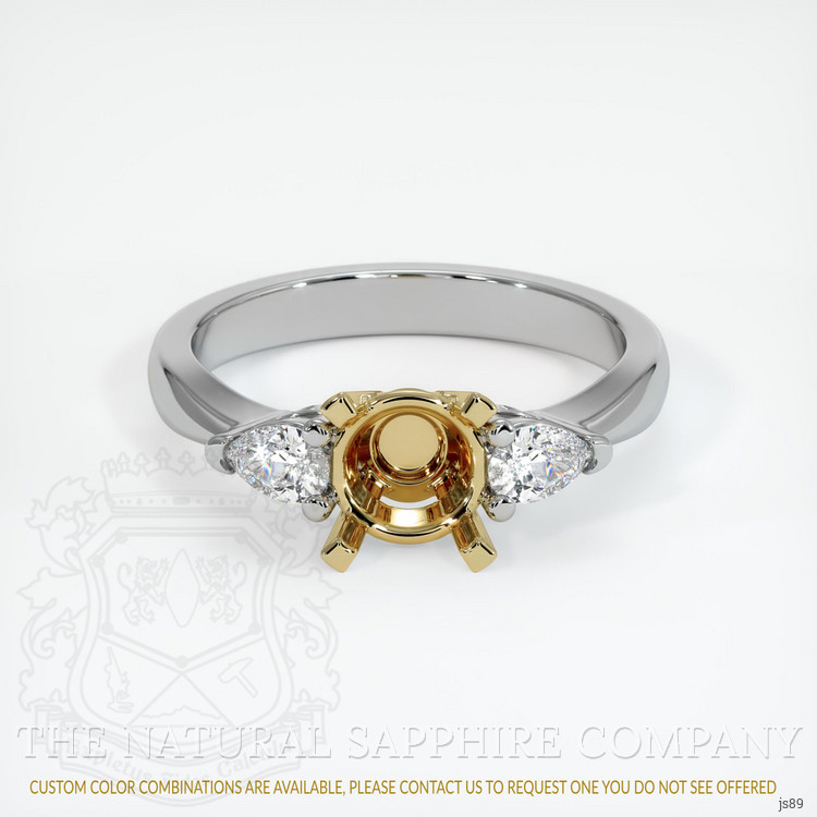 14K Yellow & White Three Stone Ring Setting