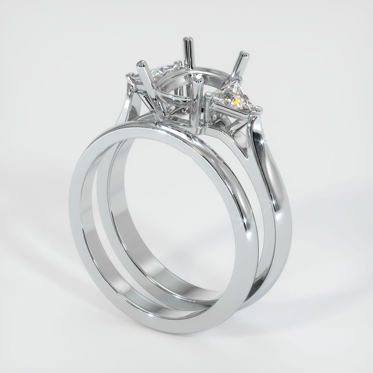 14K White Gold Three Stone Ring Setting