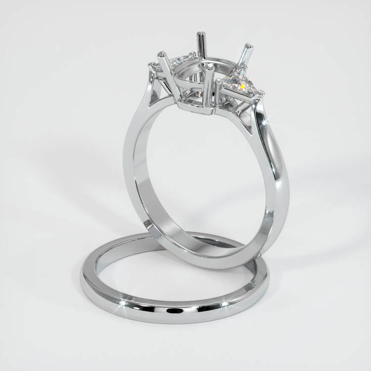 14K White Gold Three Stone Ring Setting