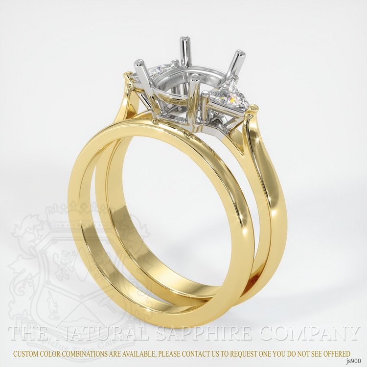 14K White & Yellow Three Stone Ring Setting