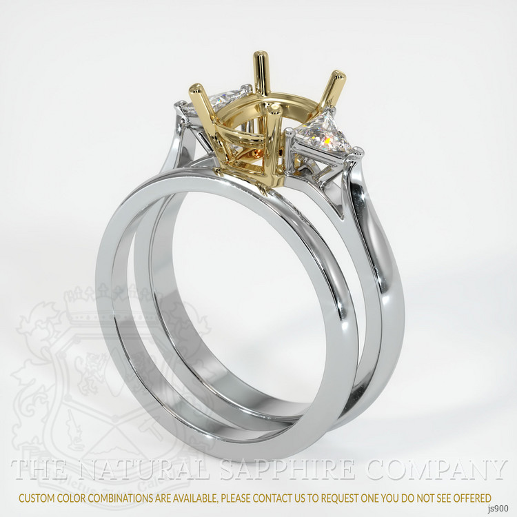 14K Yellow & White Three Stone Ring Setting