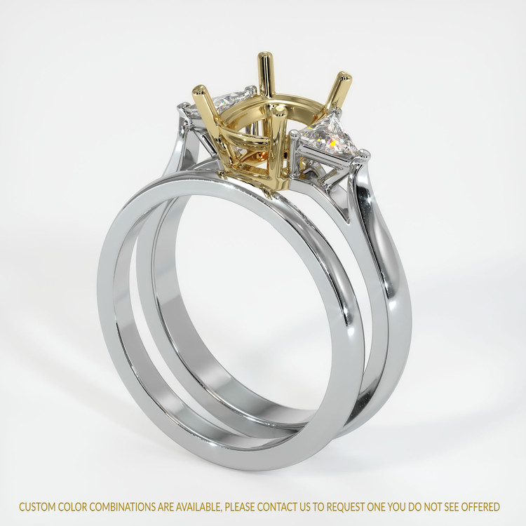 14K Yellow & White Three Stone Ring Setting