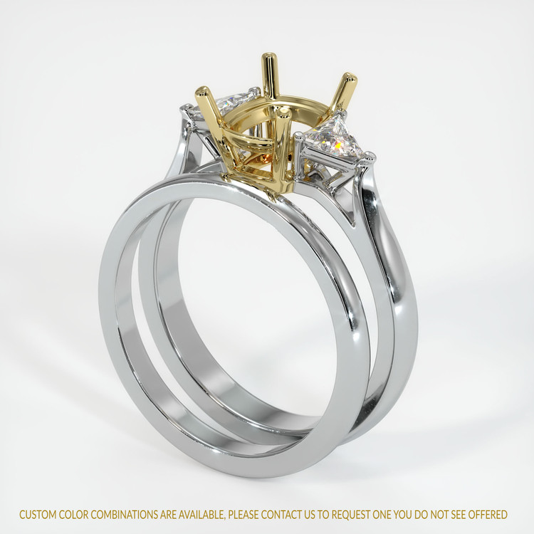 18K Yellow & White Three Stone Ring Setting