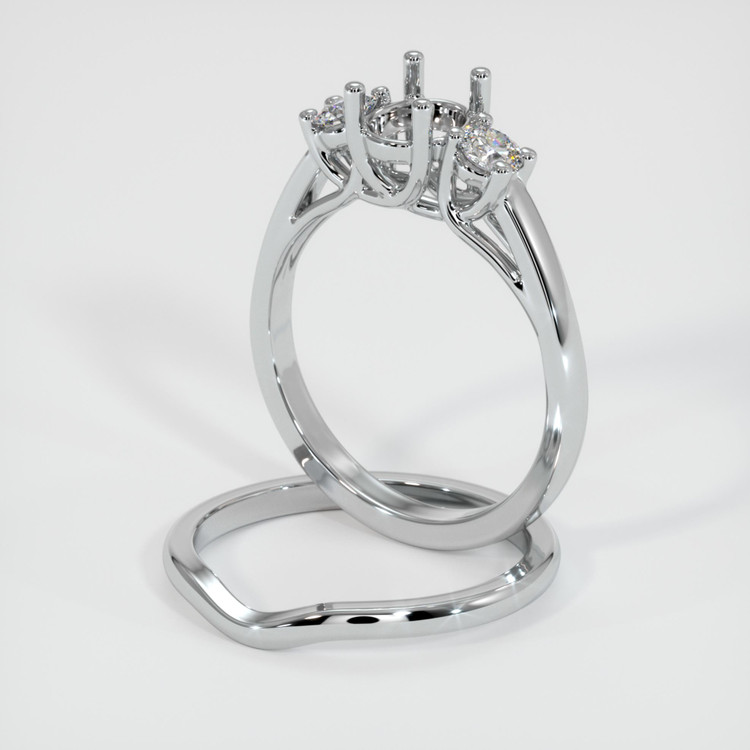 14K White Gold Three Stone Ring Setting