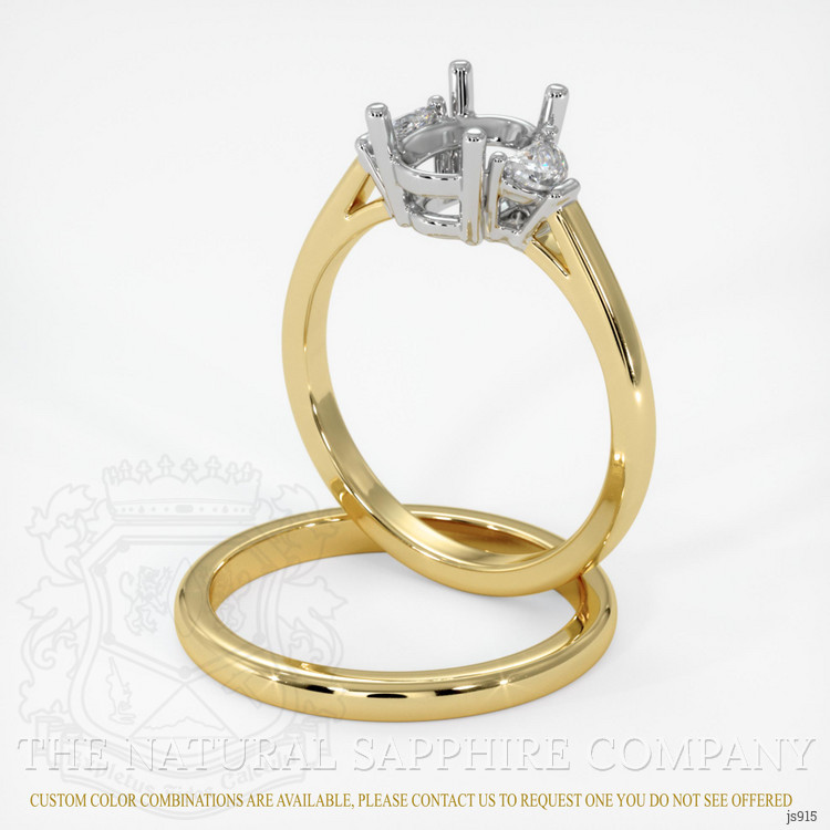 14K White & Yellow Three Stone Ring Setting