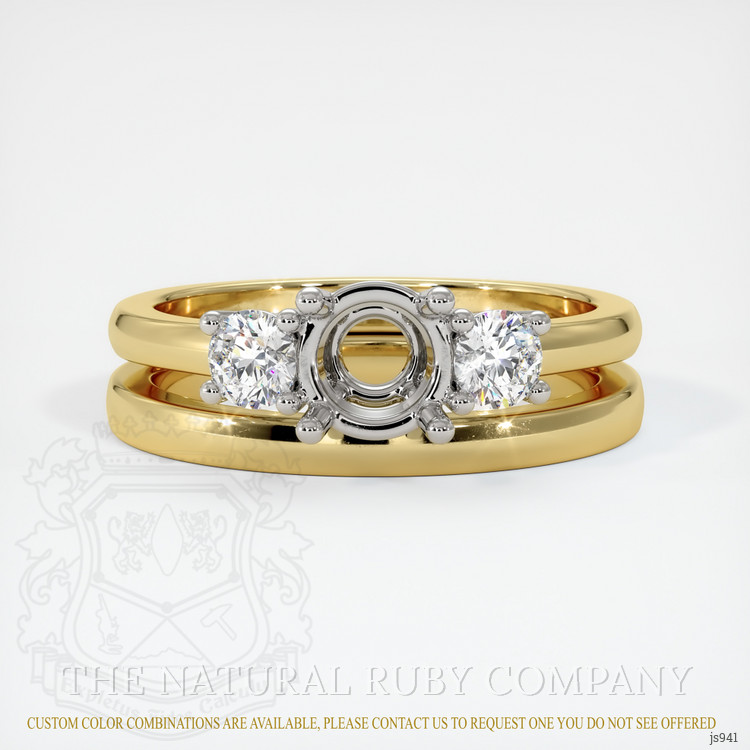 14K White & Yellow Three Stone Ring Setting