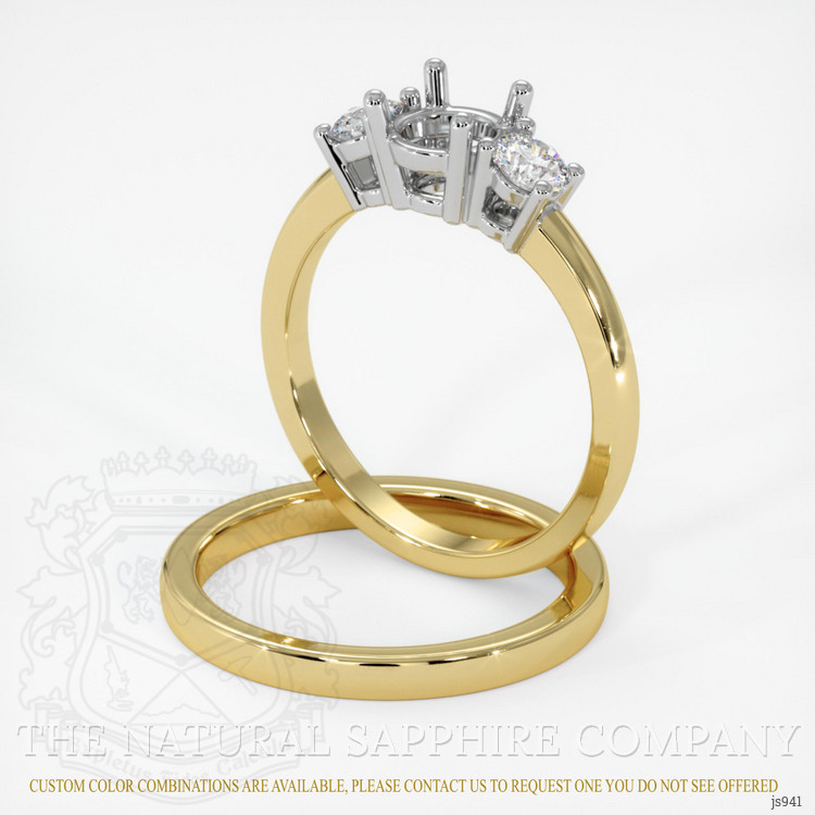 18K White & Yellow Three Stone Ring Setting