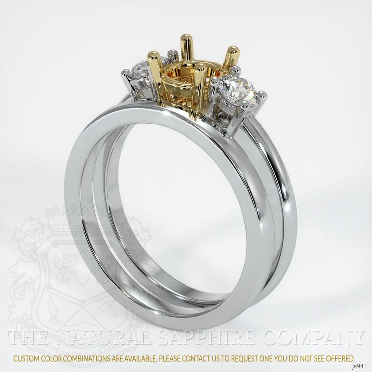 14K Yellow & White Three Stone Ring Setting