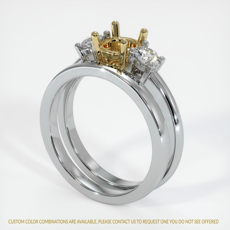 14K Yellow & White Three Stone Ring Setting