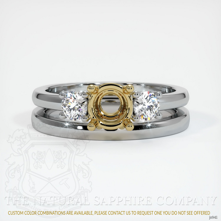 14K Yellow & White Three Stone Ring Setting