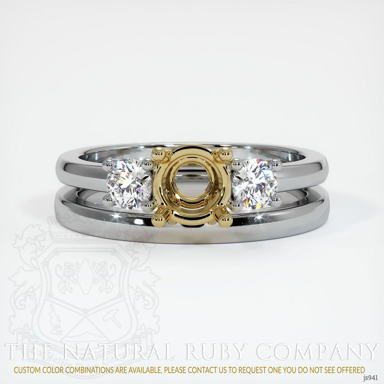 14K Yellow & White Three Stone Ring Setting