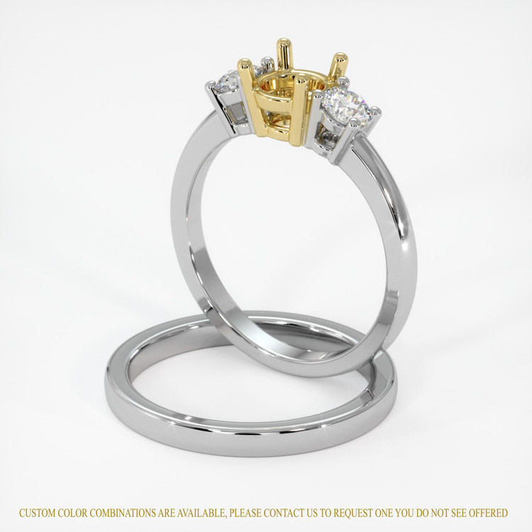 14K Yellow & White Three Stone Ring Setting