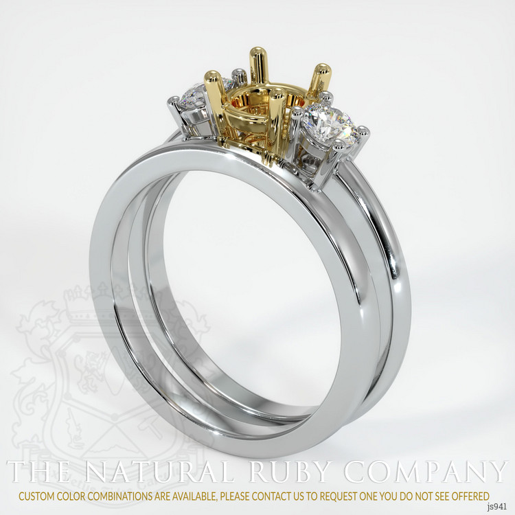 18K Yellow & White Three Stone Ring Setting