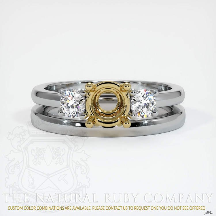 18K Yellow & White Three Stone Ring Setting