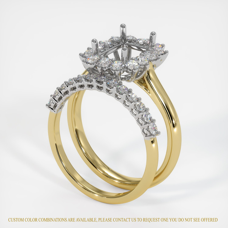 14K White & Yellow Halo Ring Setting