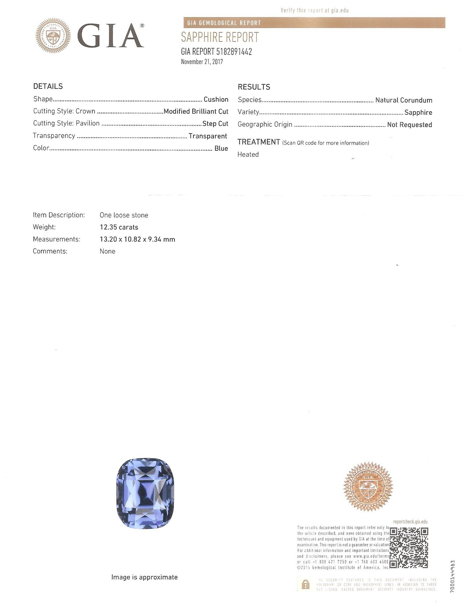 12.35 Ct. Blue Sapphire from Ceylon (Sri Lanka)