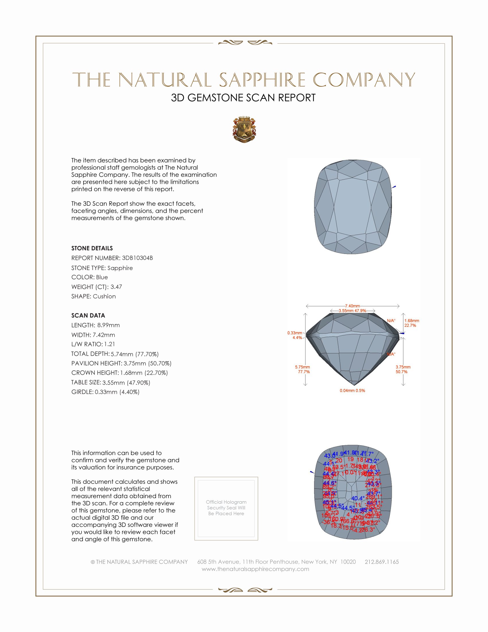 3.47 Ct. Blue Sapphire from Ceylon (Sri Lanka)