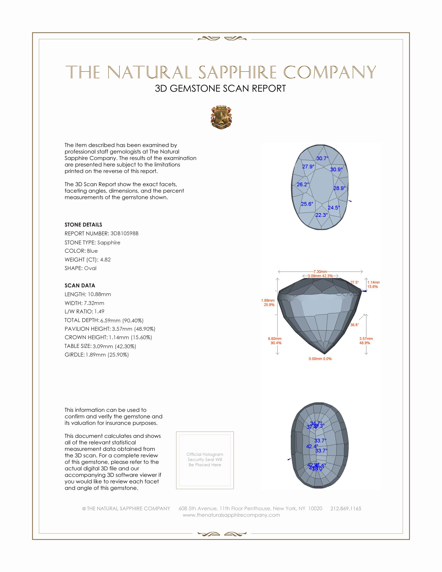 4.82 Ct. Blue Sapphire from Ceylon (Sri Lanka)