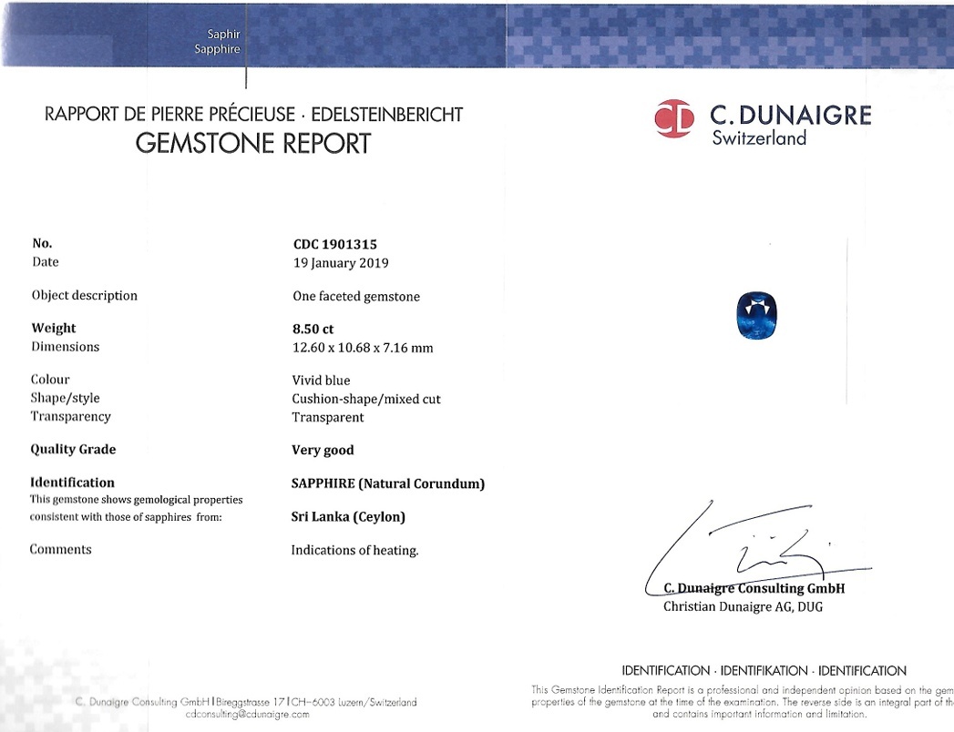 8.50 Ct. Blue Sapphire from Ceylon (Sri Lanka)