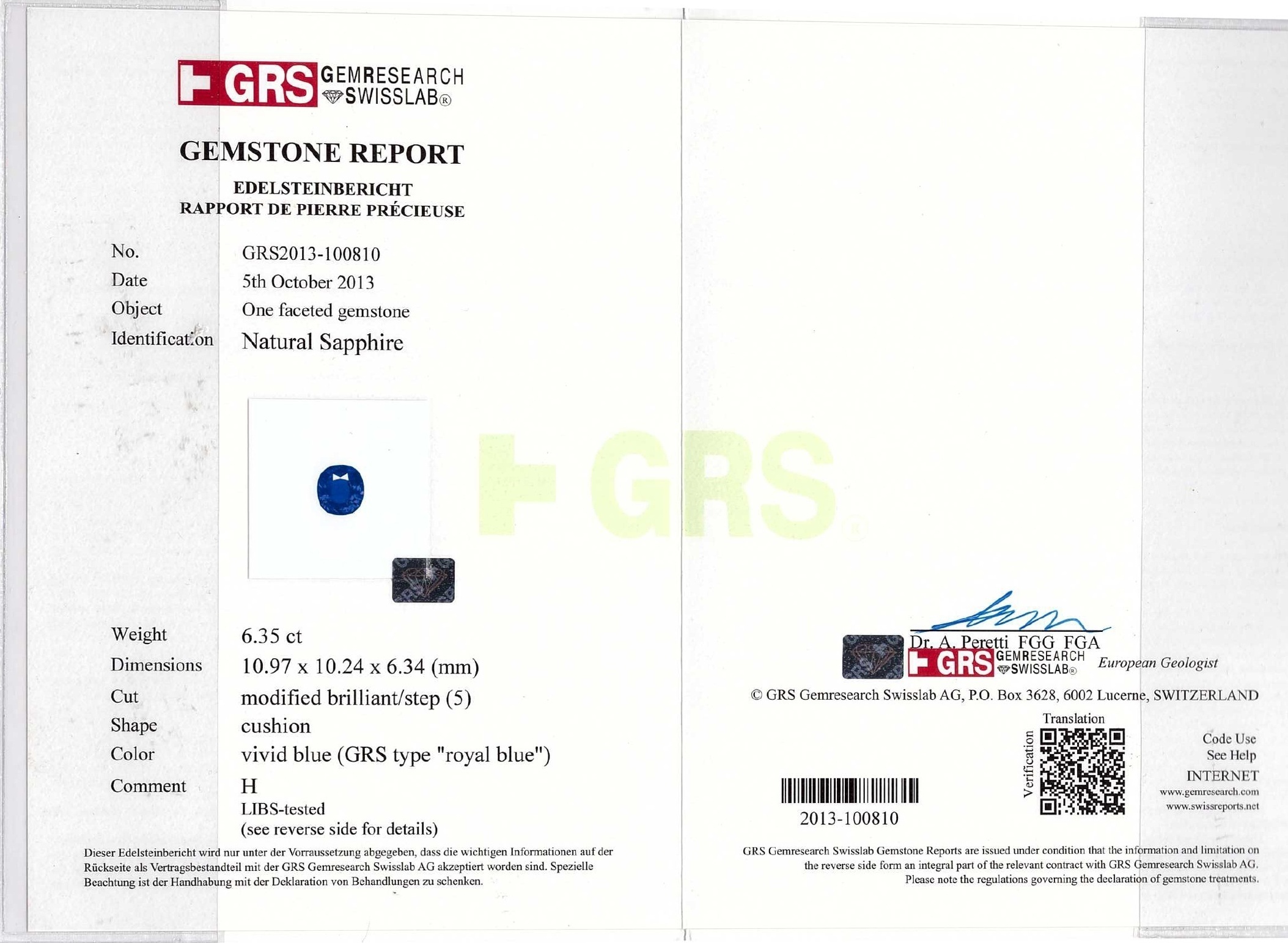 6.35 Ct. Blue Sapphire from Ceylon (Sri Lanka)